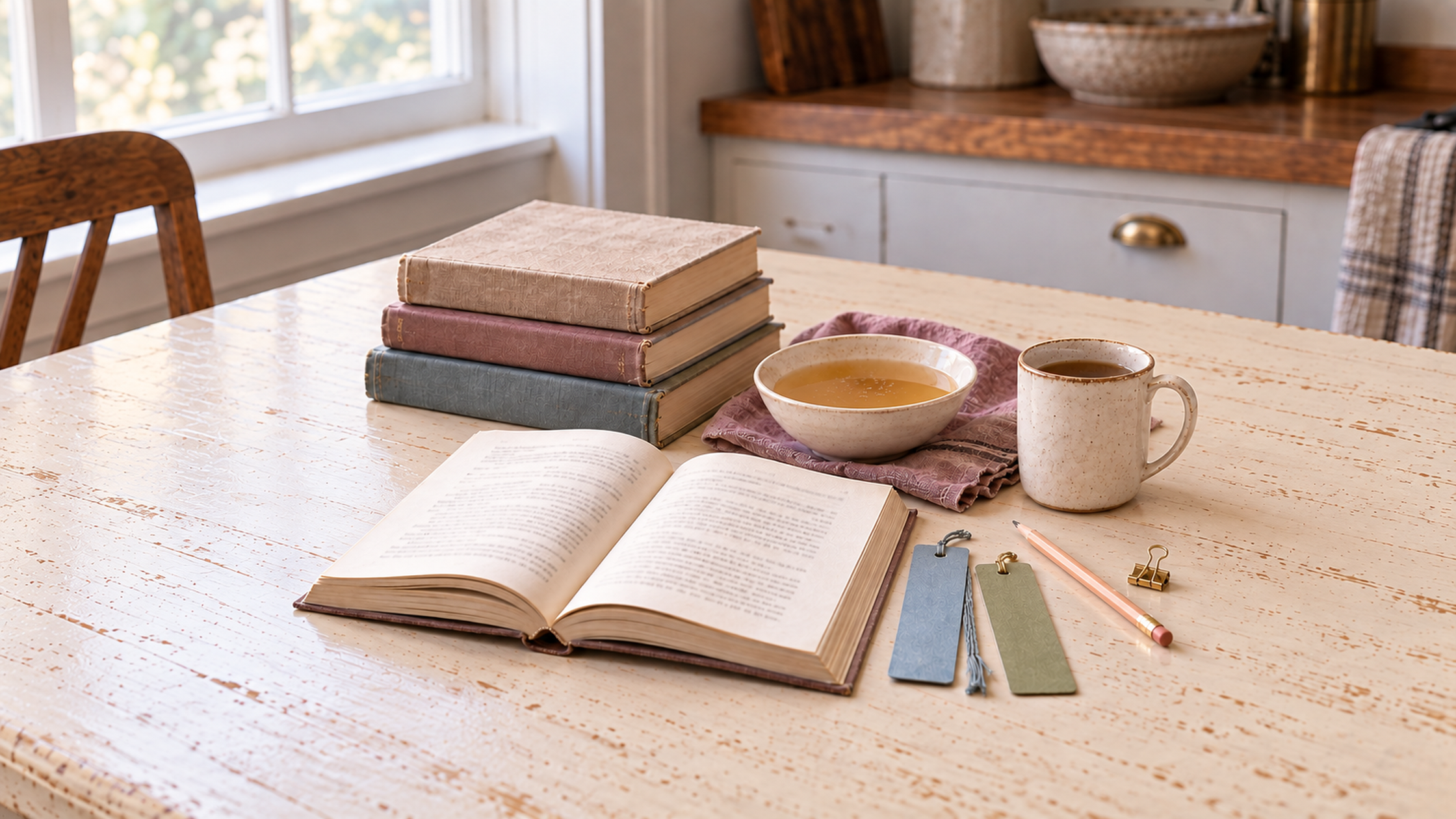 GAPS books and cookbooks open on a kitchen table.