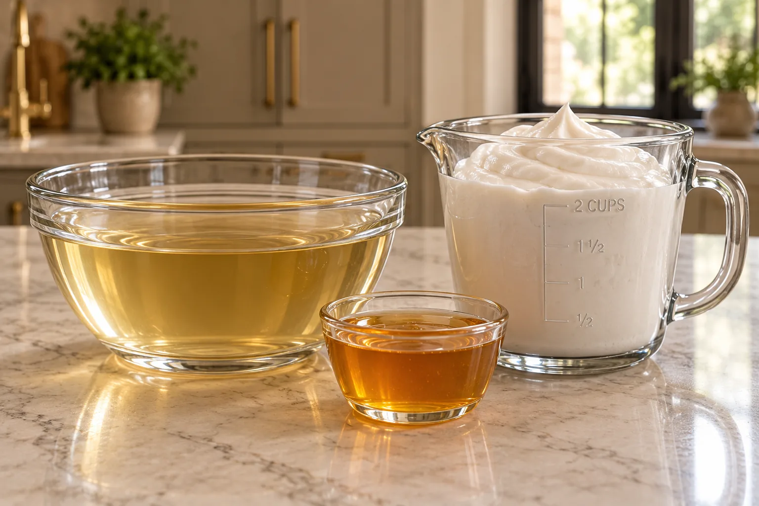 Cooled lavender infusion beside thick homemade coconut cream and raw honey