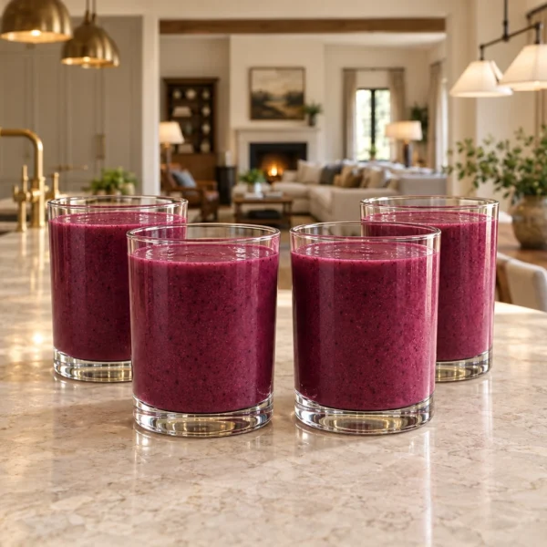 Exactly four glasses of coconut berry spinach smoothie