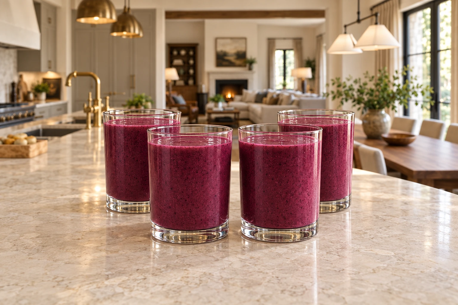 Exactly four glasses of coconut berry spinach smoothie