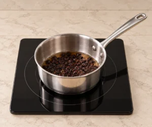 Four tablespoons dried currants warming in four tablespoons cider vinegar