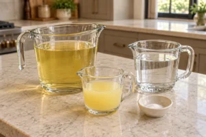 Measured fresh white grape juice, lemon juice, water, and mineral salt in glass vessels
