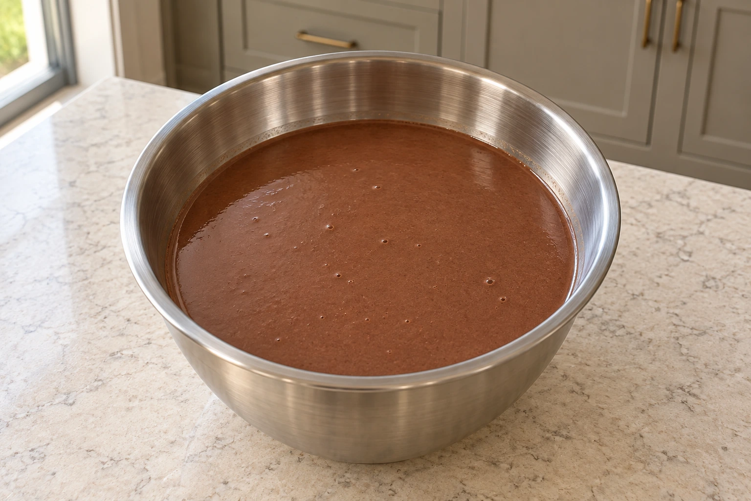 Smooth blended chocolate coconut-milk ice-cream base resting in a stainless-steel bowl