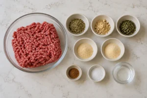 Measured ground beef spices salt and water for the nightshade-free formula