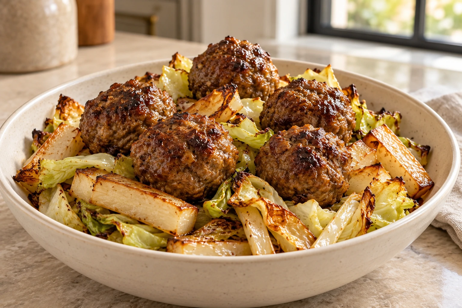 Full GAPS Asian beef meatballs with roasted cabbage and daikon