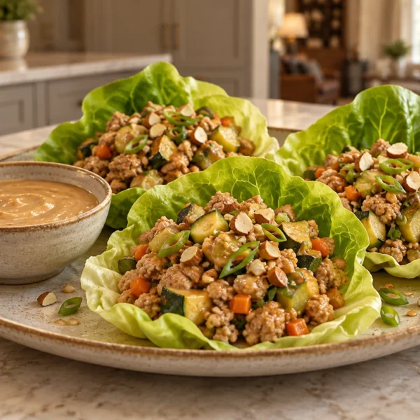 Asian turkey lettuce wraps with almond sauce for Full GAPS