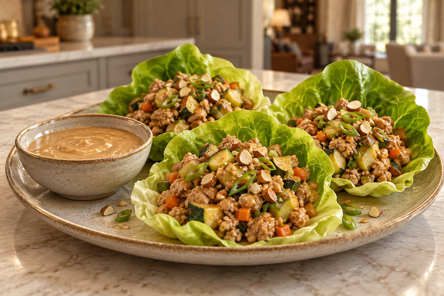 Asian turkey lettuce wraps with almond sauce for Full GAPS