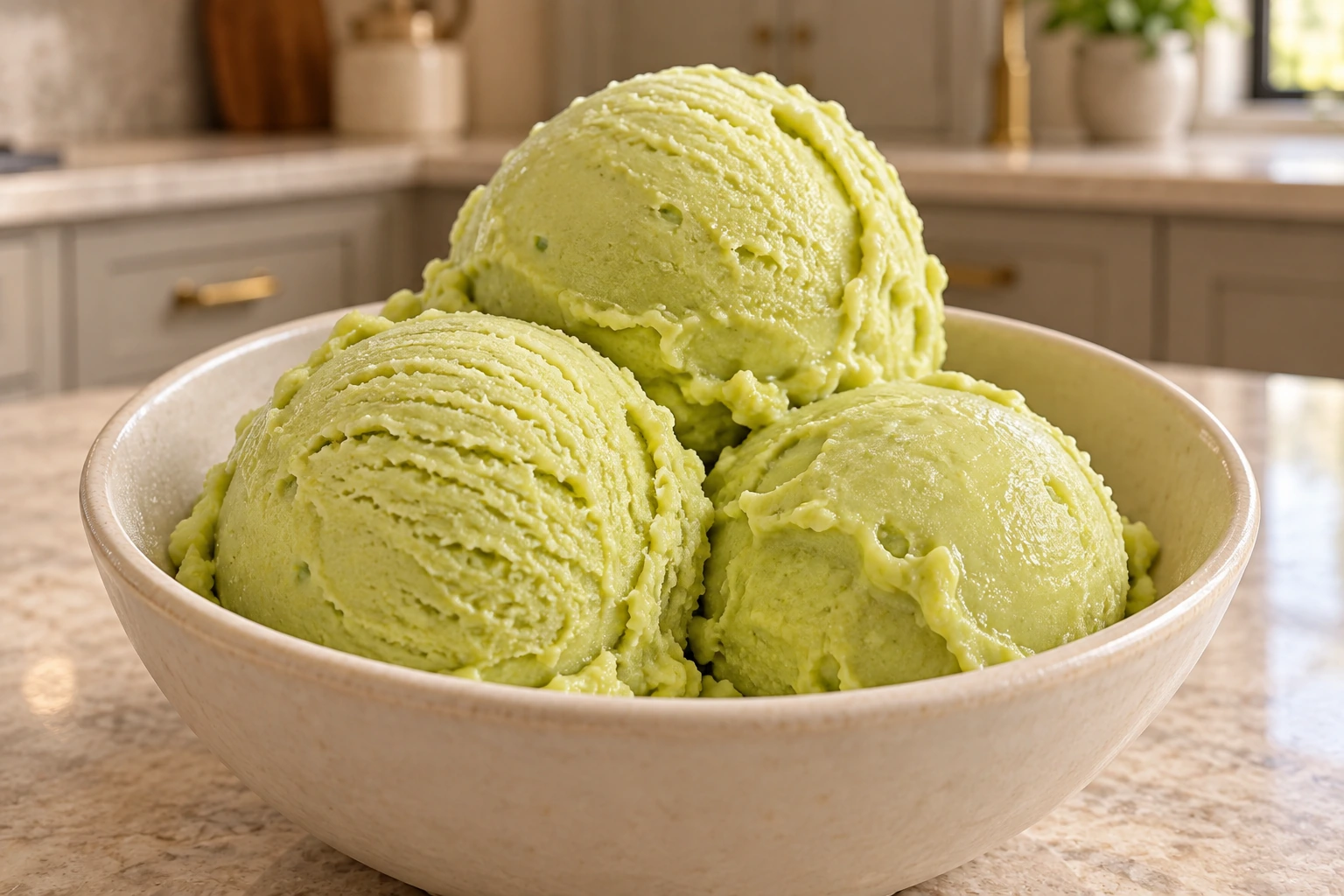 Three scoops of dairy-free avocado ice cream for Full GAPS