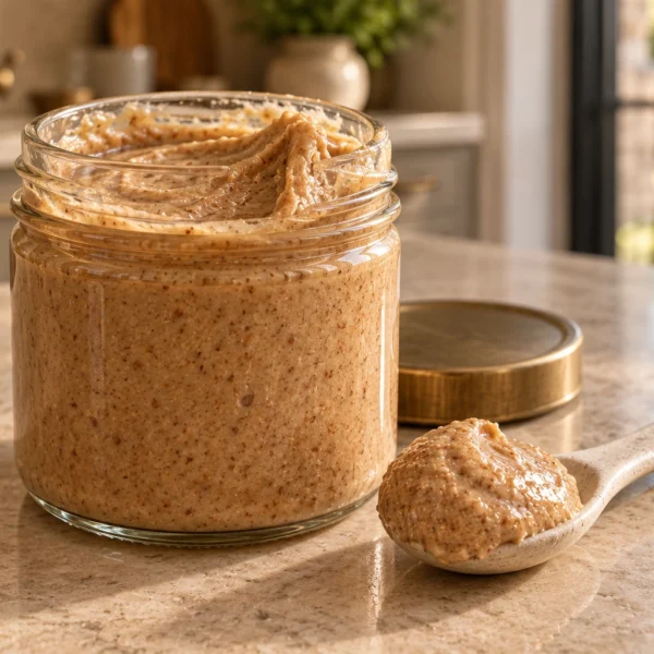 Jar of plain fermented almond butter for Full GAPS