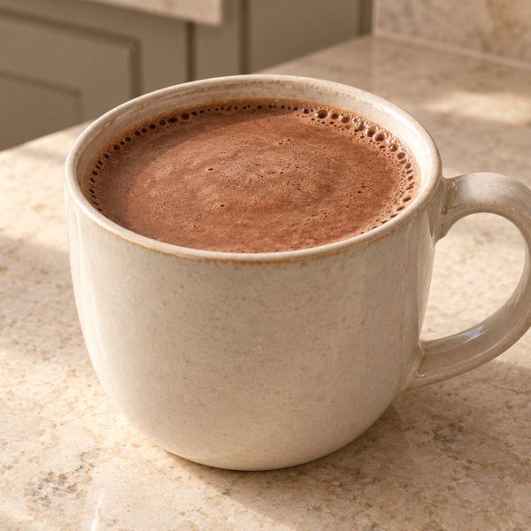 Foamy Full GAPS bulletproof hot chocolate in a cream ceramic mug