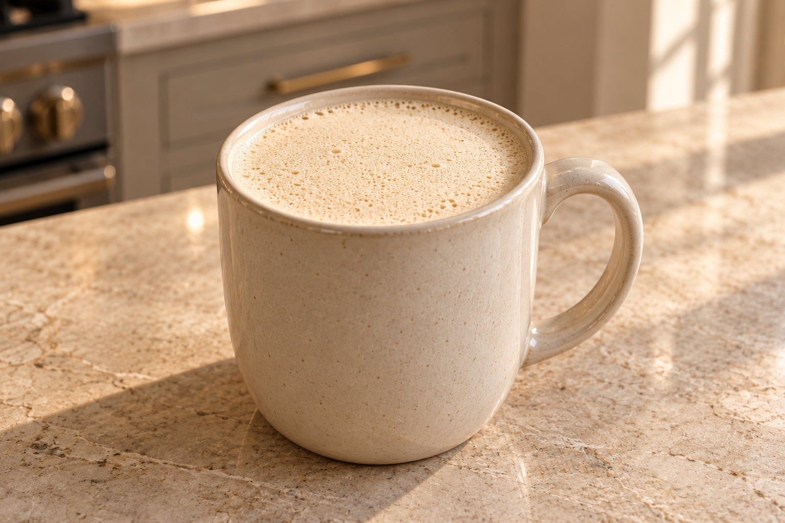 Foamy Full GAPS Butter Tea in a cream ceramic mug