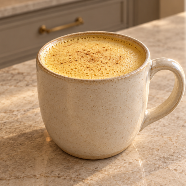Golden Full GAPS Spiced Ginger Butter Tea in a cream ceramic mug