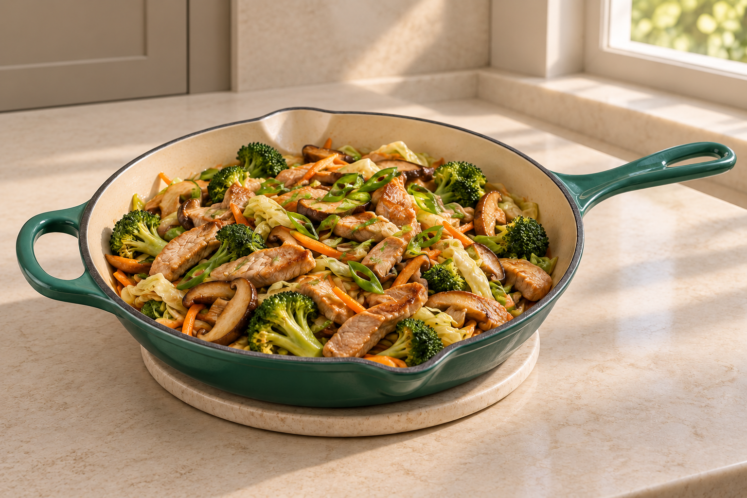 Full GAPS Chinese hot and sour pork stir fry in an Artichaut skillet