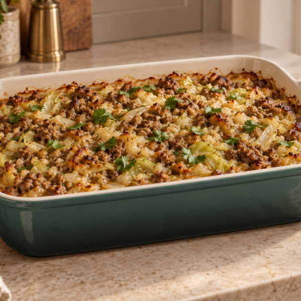 Full GAPS Chinese lazy cabbage roll casserole with beef cabbage cauliflower rice and ginger sauce
