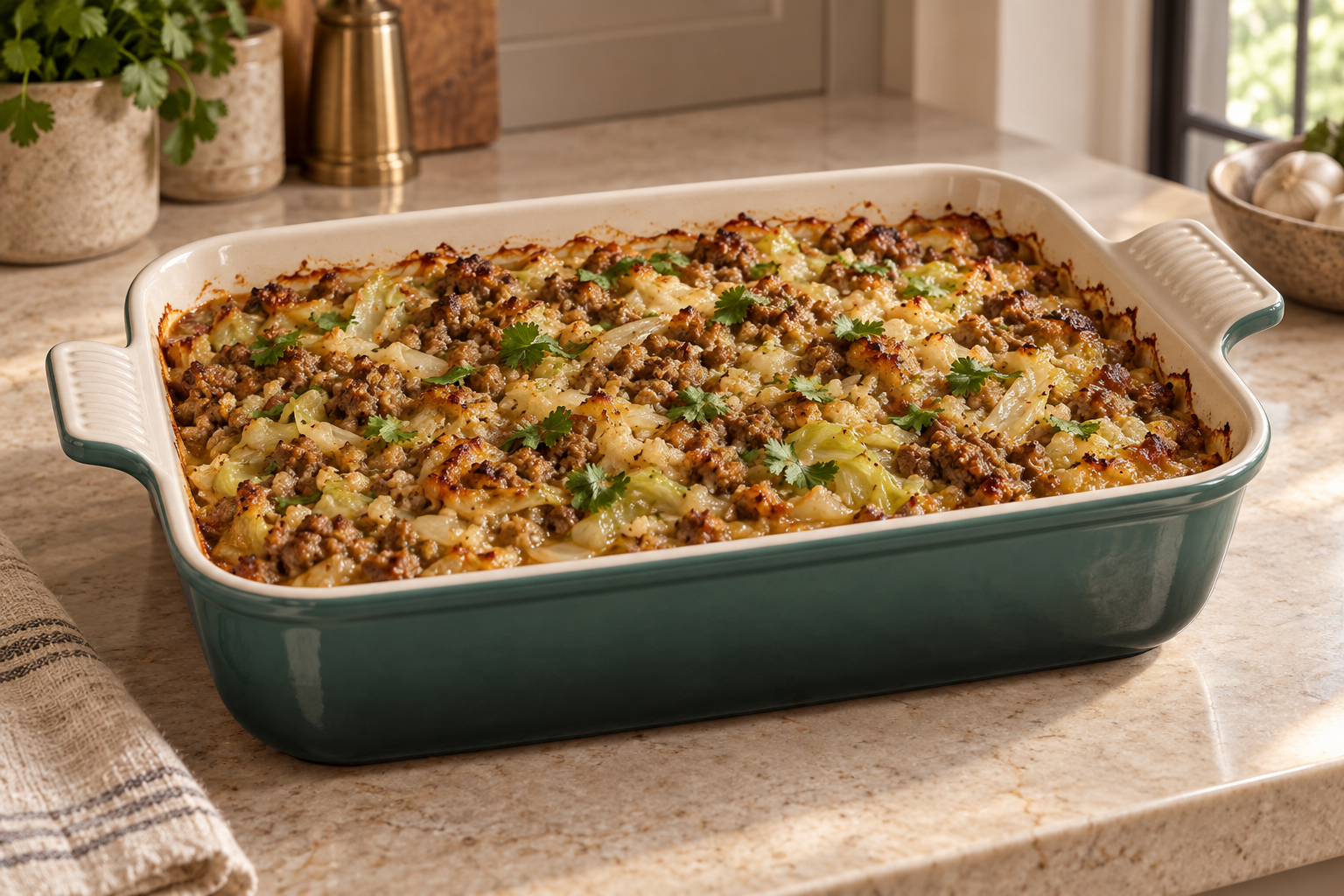 Full GAPS Chinese lazy cabbage roll casserole with beef cabbage cauliflower rice and ginger sauce