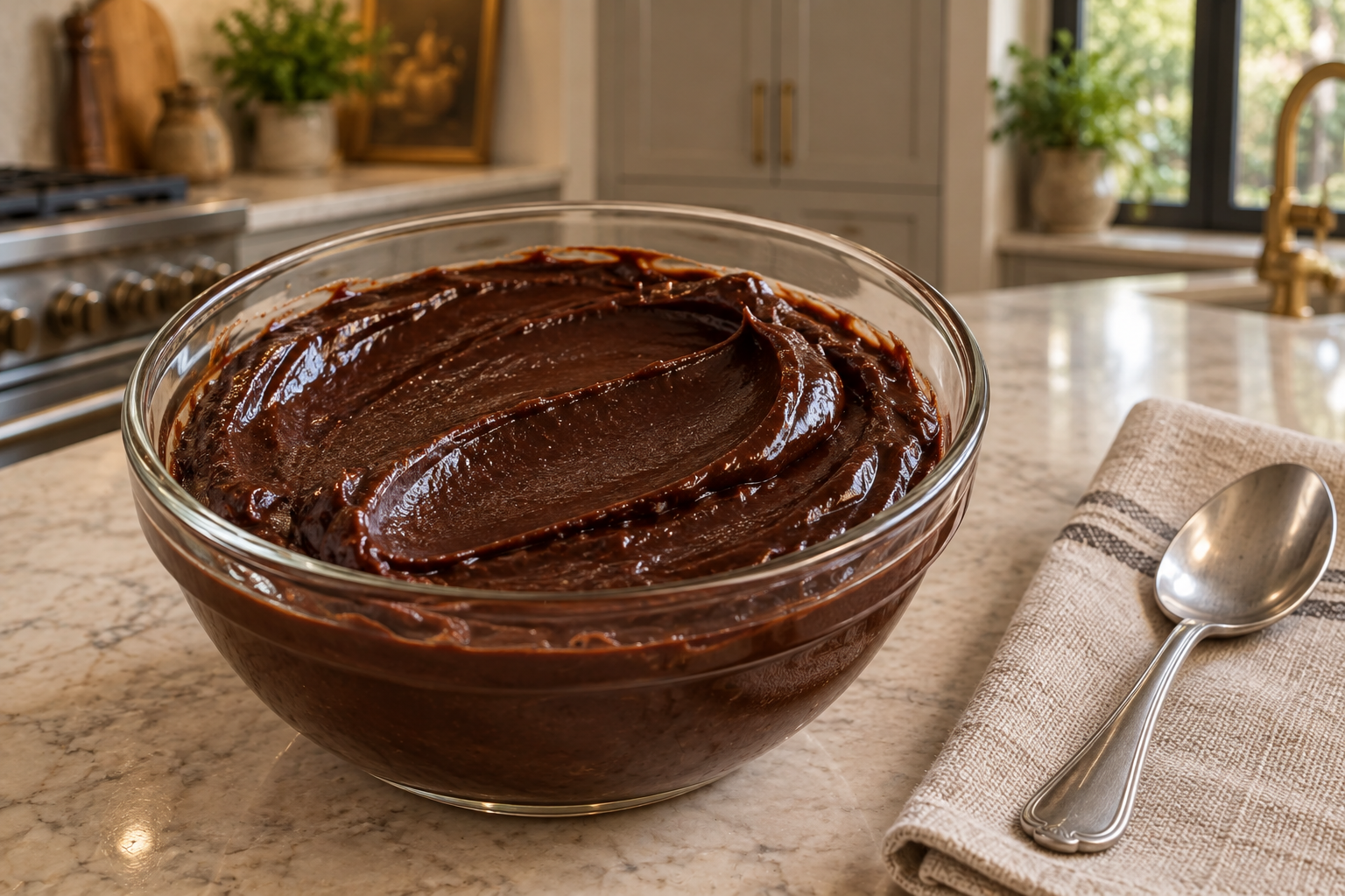 Five-minute Full GAPS cocoa ganache with a thick glossy spoonable texture