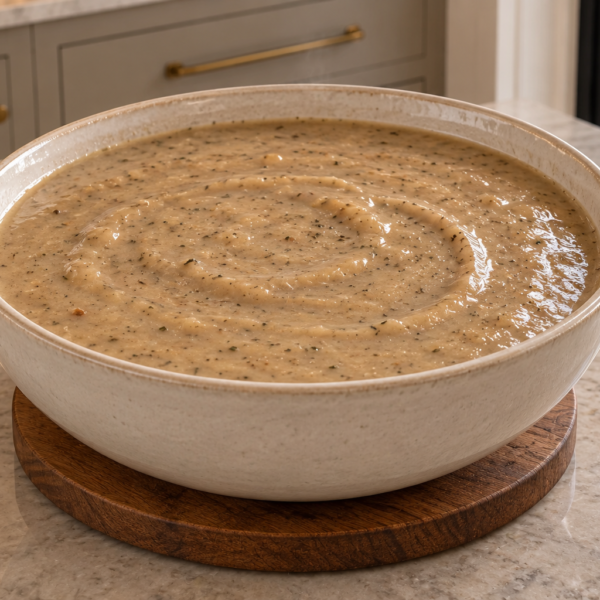 Creamy bacon onion gravy with coconut milk and meat stock