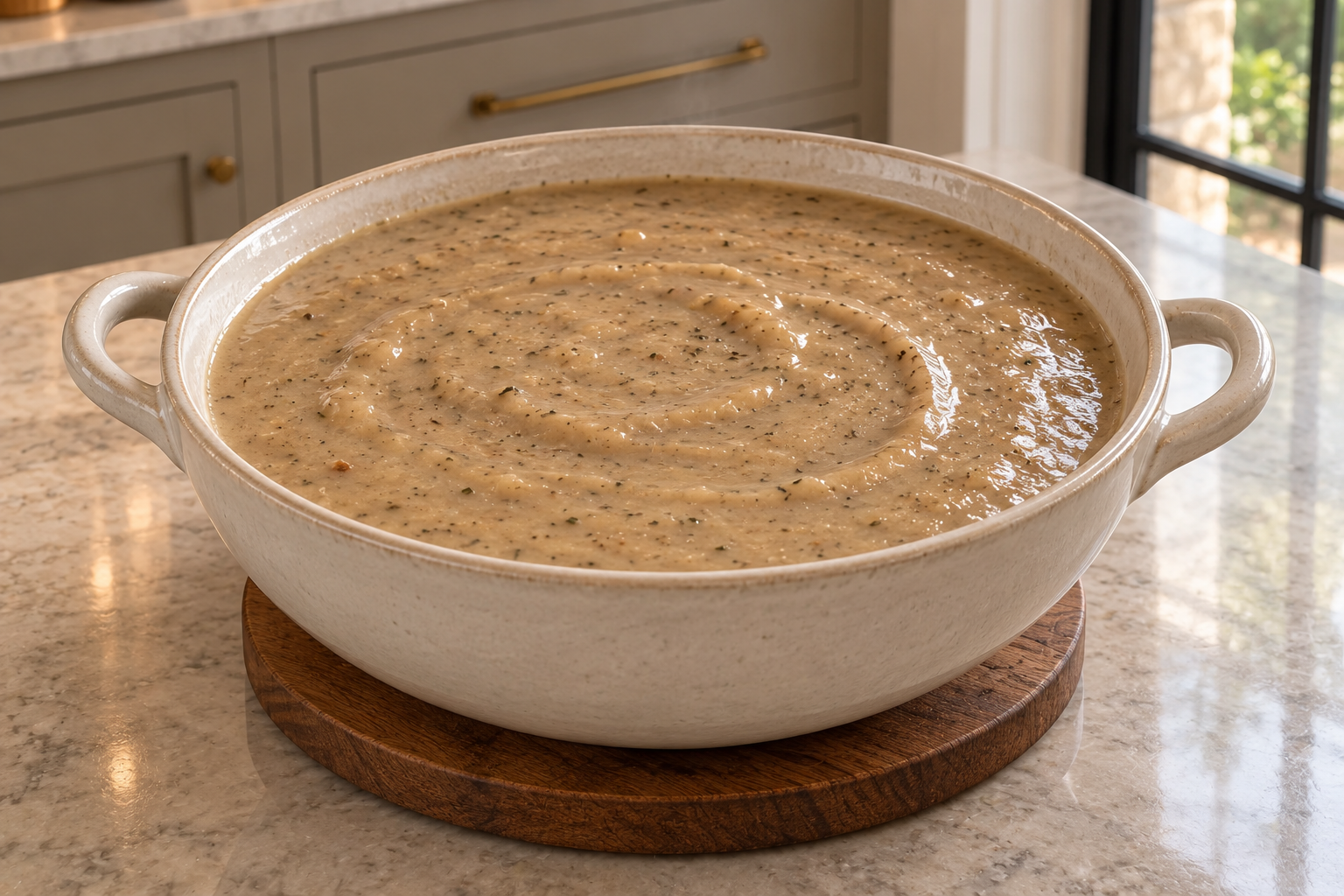 Creamy bacon onion gravy with coconut milk and meat stock
