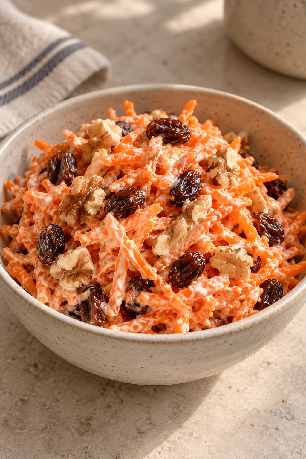 Official GAPS carrot salad with yogurt, softened raisins, and prepared walnuts