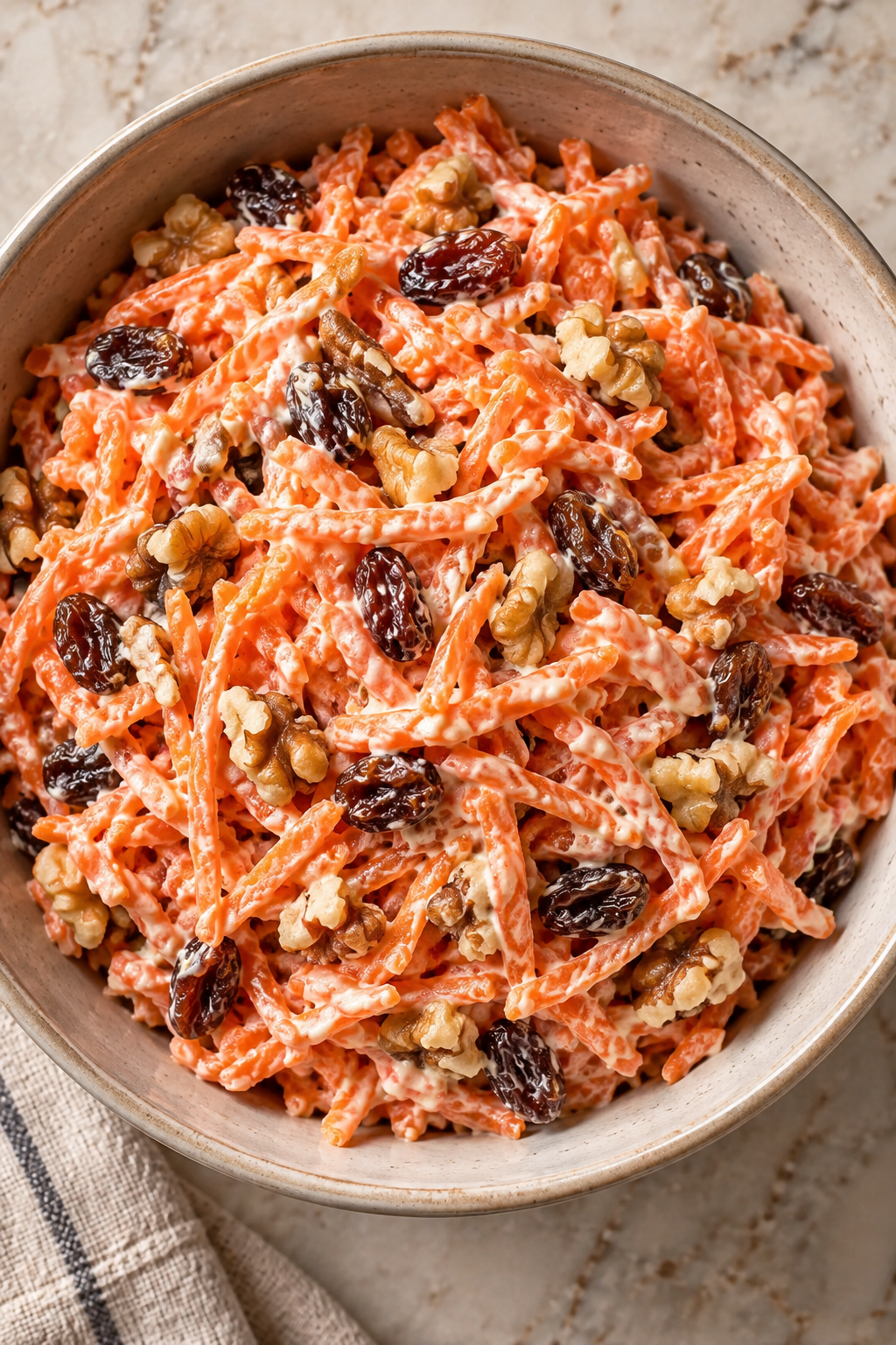 Overhead view of creamy warm carrot salad for Full GAPS