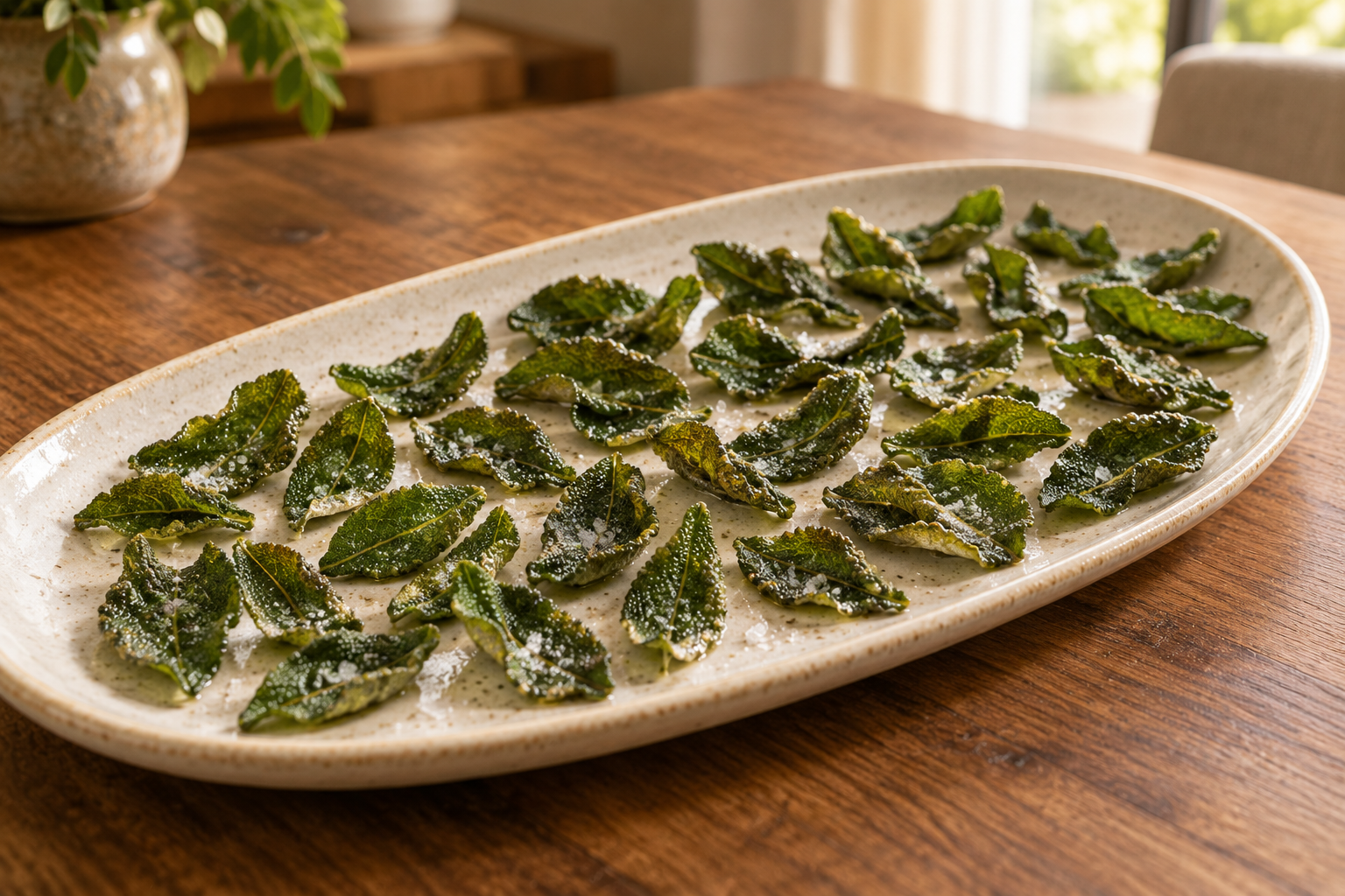 Platter of 30 to 40 Fast Cast Iron Fried Sage leaves lightly salted for Full GAPS
