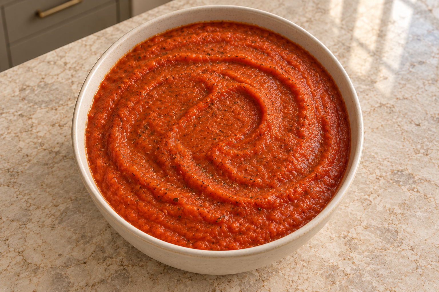 Overhead view of the larger pressure cooker nomato sauce batch