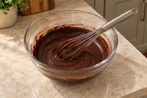 Pure cocoa whisked into melted permitted fat until smooth with no dry pockets