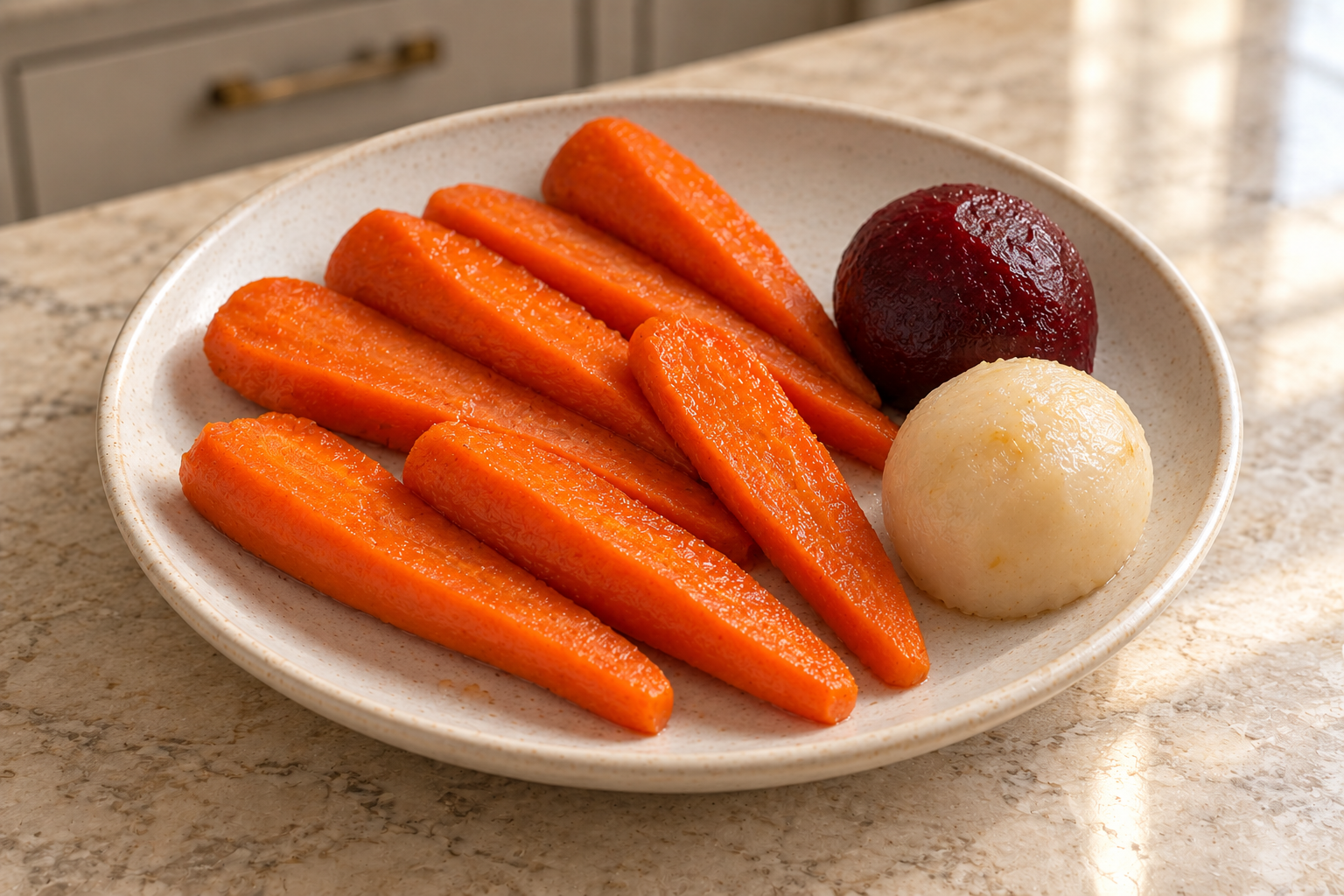Very tender cooked carrot halves beet and turnip before blending