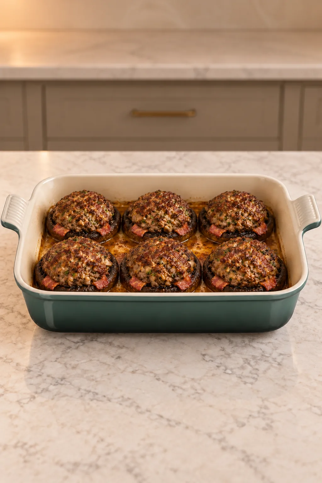 Six beef and bacon stuffed portobello mushroom caps for Full GAPS