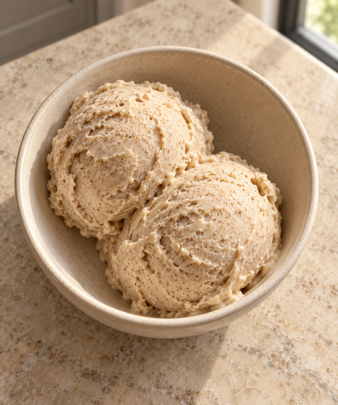 Overhead view of two scoops of coconut milk chai ice cream for Full GAPS
