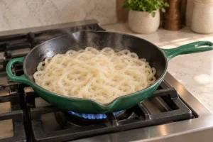 Daikon noodles at the ten-minute saut&eacute; endpoint in an Artichaut skillet for Full GAPS