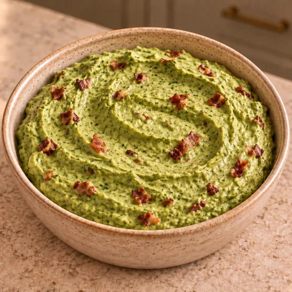 Creamy dairy-free spinach and cashew dip with crisp bacon for Full GAPS