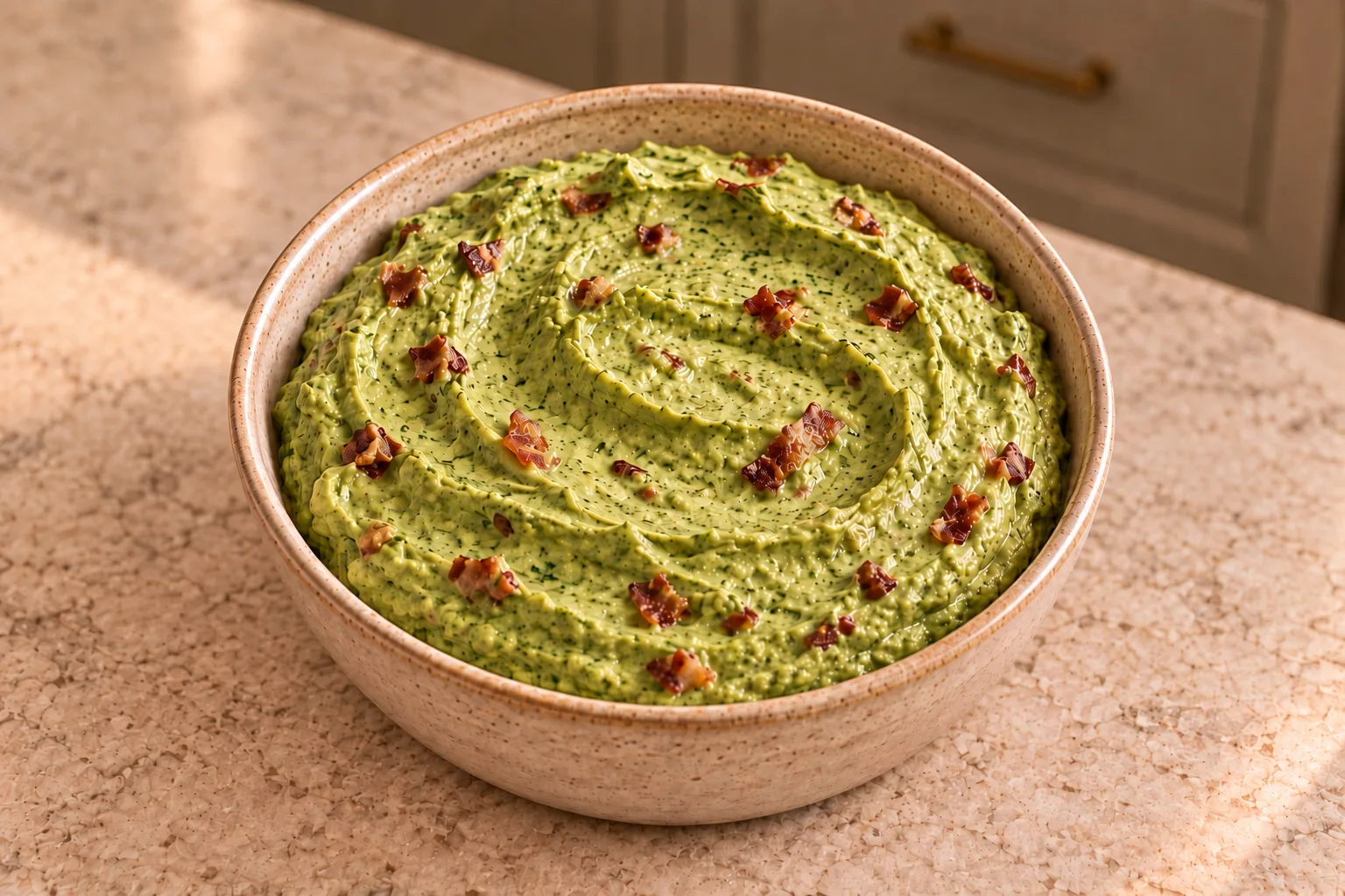 Creamy dairy-free spinach and cashew dip with crisp bacon for Full GAPS