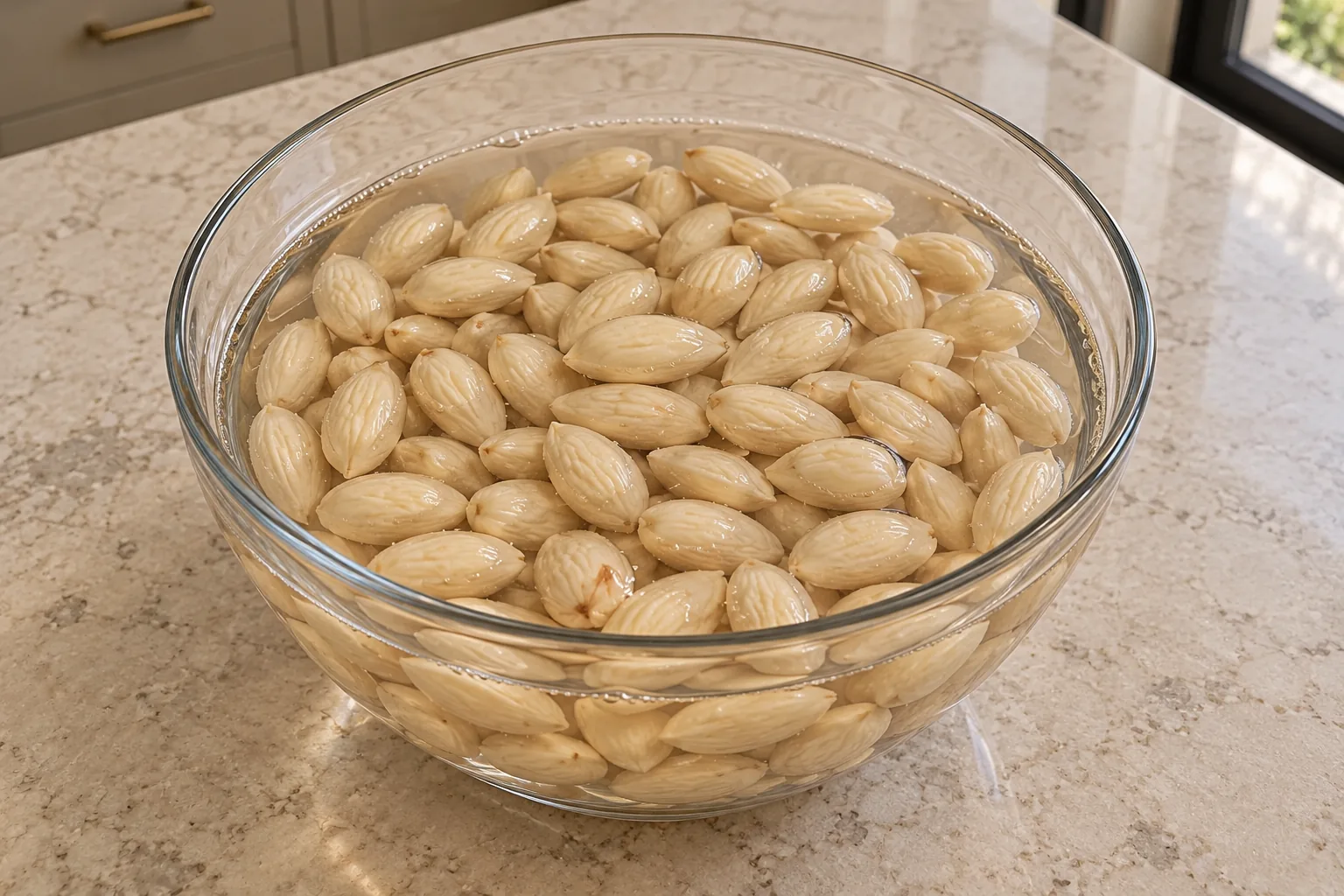 Whole almonds submerged during the Full GAPS soaking preparation