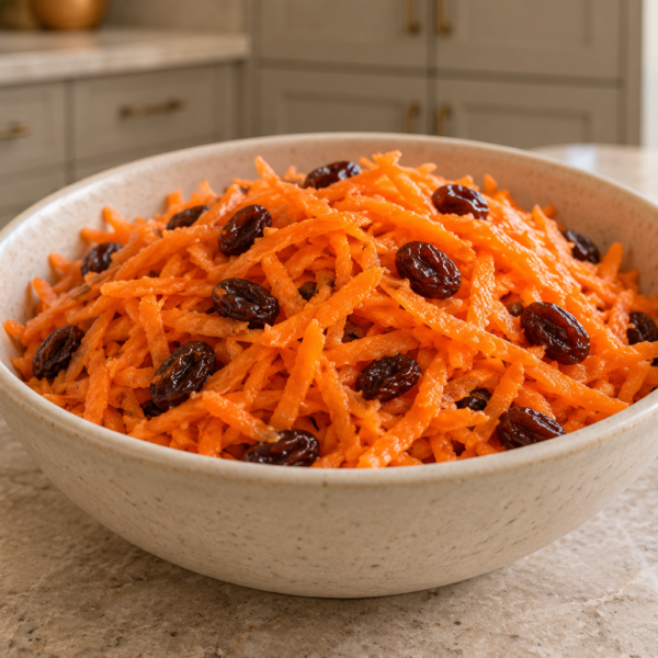Three-ingredient Full GAPS carrot raisin salad lightly glazed with raw honey
