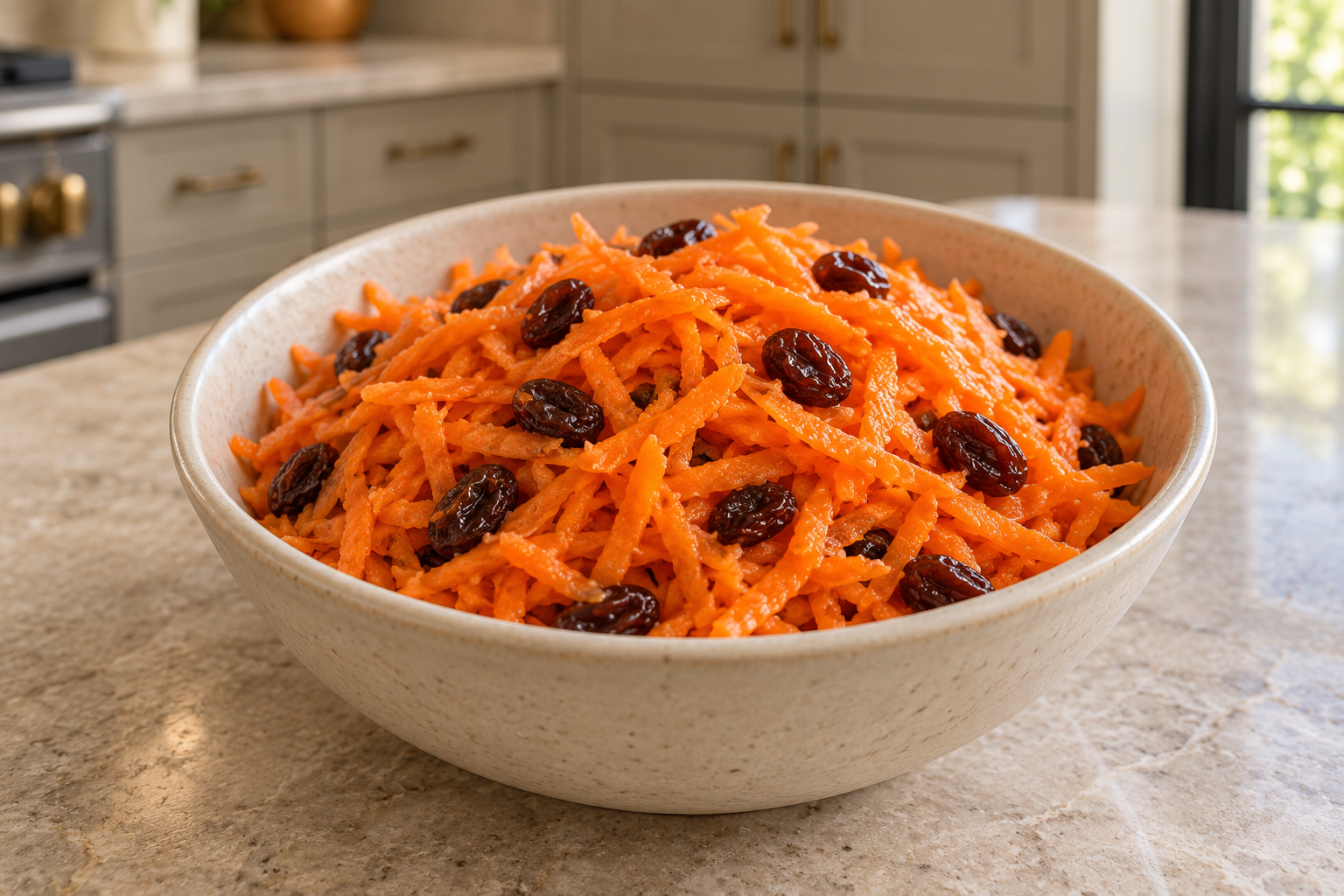 Three-ingredient Full GAPS carrot raisin salad lightly glazed with raw honey