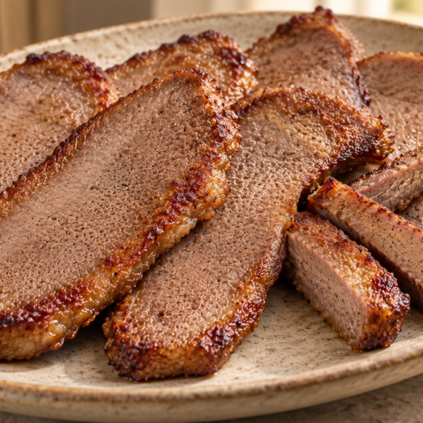 Crispy beef tongue slices pan-browned in tallow for Full GAPS