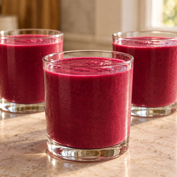 Three glasses of frozen beet-ginger milkshake for Full GAPS
