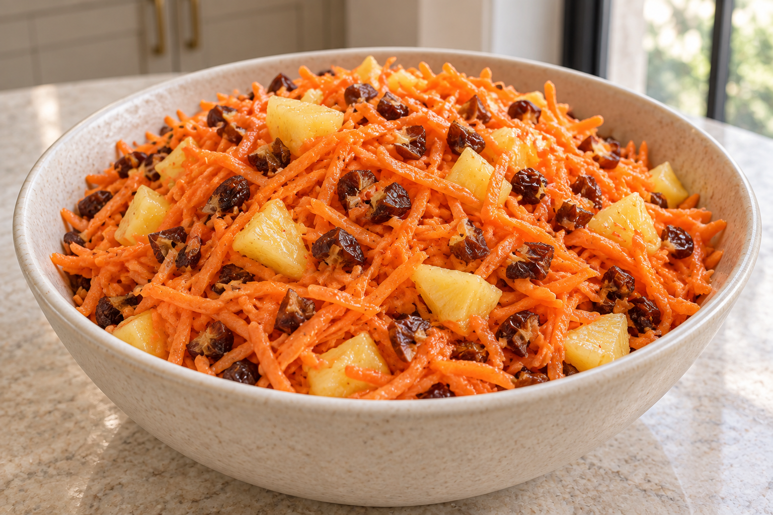 Full GAPS carrot raisin pineapple salad with chopped raisins and raw ginger dressing