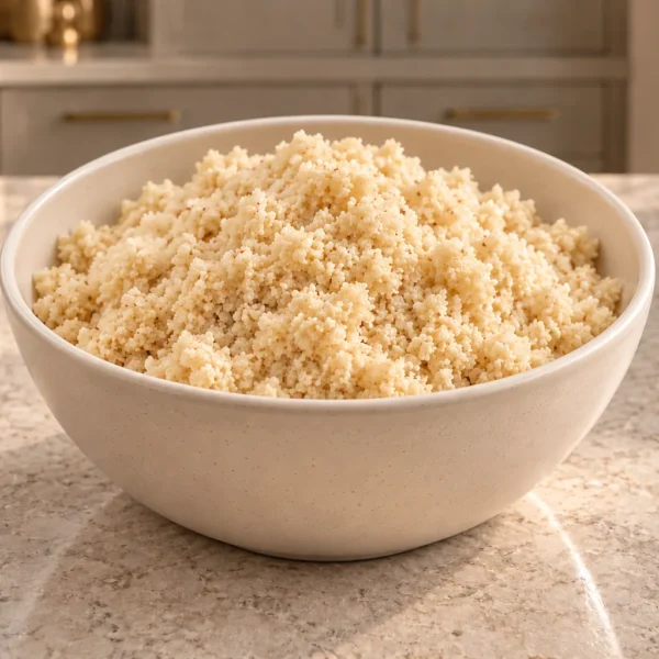 Fresh fermented almond flour from whole almonds for GAPS in a warm-white bowl