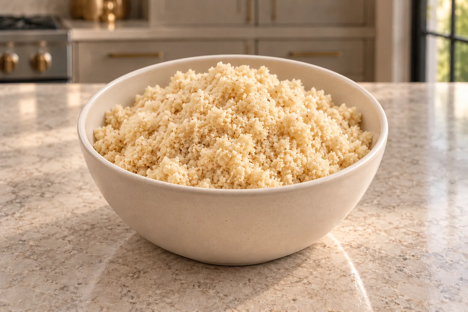 Fresh fermented almond flour from whole almonds for GAPS in a warm-white bowl