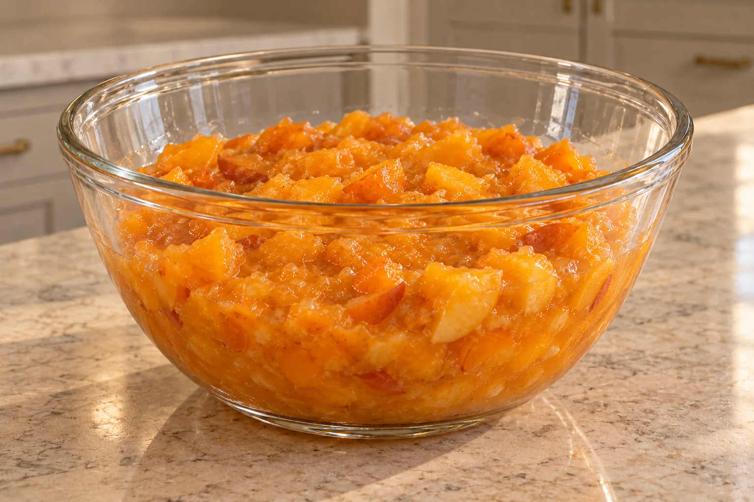 Raw apricot chunks folded into cooked apricot puree