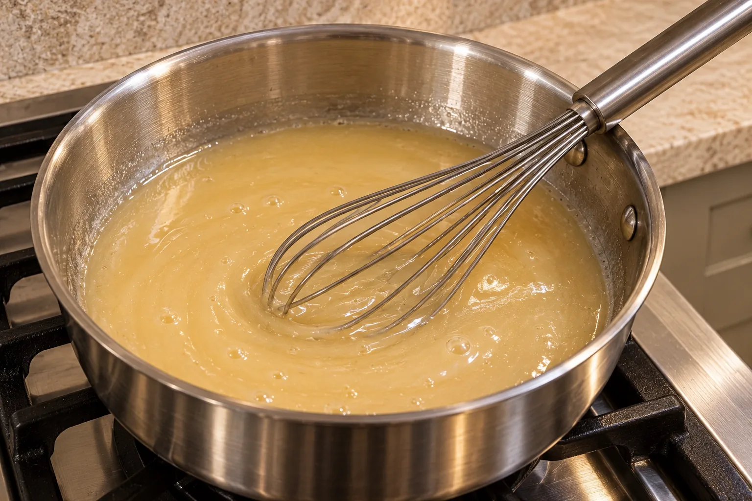 Coconut cream and raw honey melting in a stainless saucepan