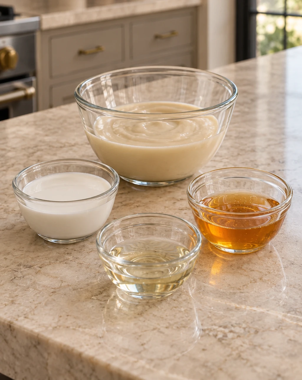Measured coconut butter, coconut milk, coconut oil, and raw honey before mixing
