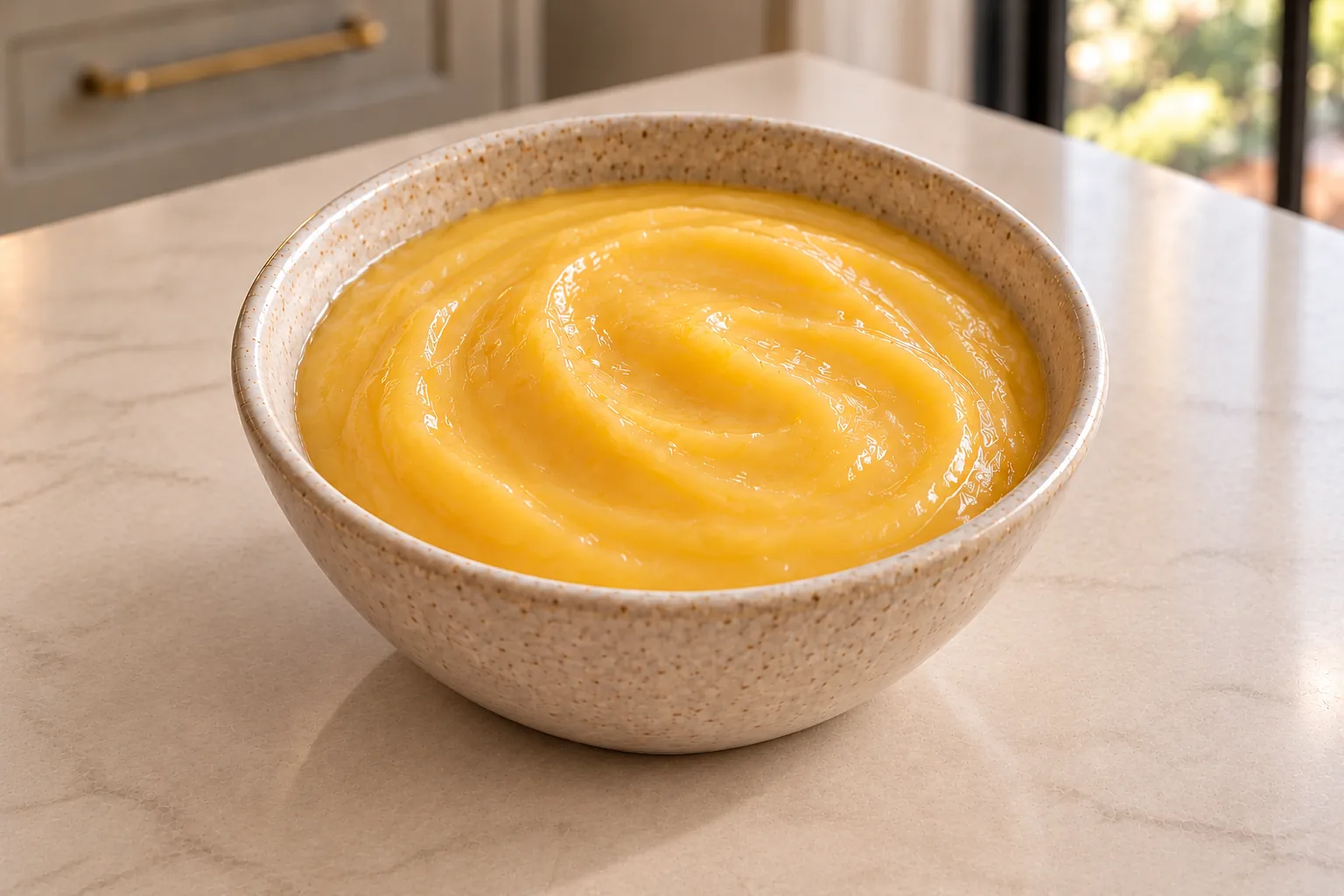 Smooth strained honey lemon curd with coconut oil for Full GAPS in a ceramic bowl