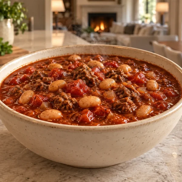 Hearty red beef and navy bean chili for Full GAPS
