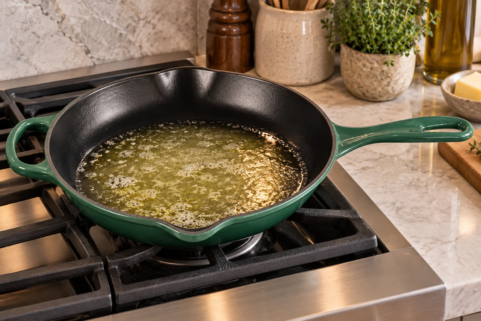 Four tablespoons melted butter in the exact Artichaut skillet