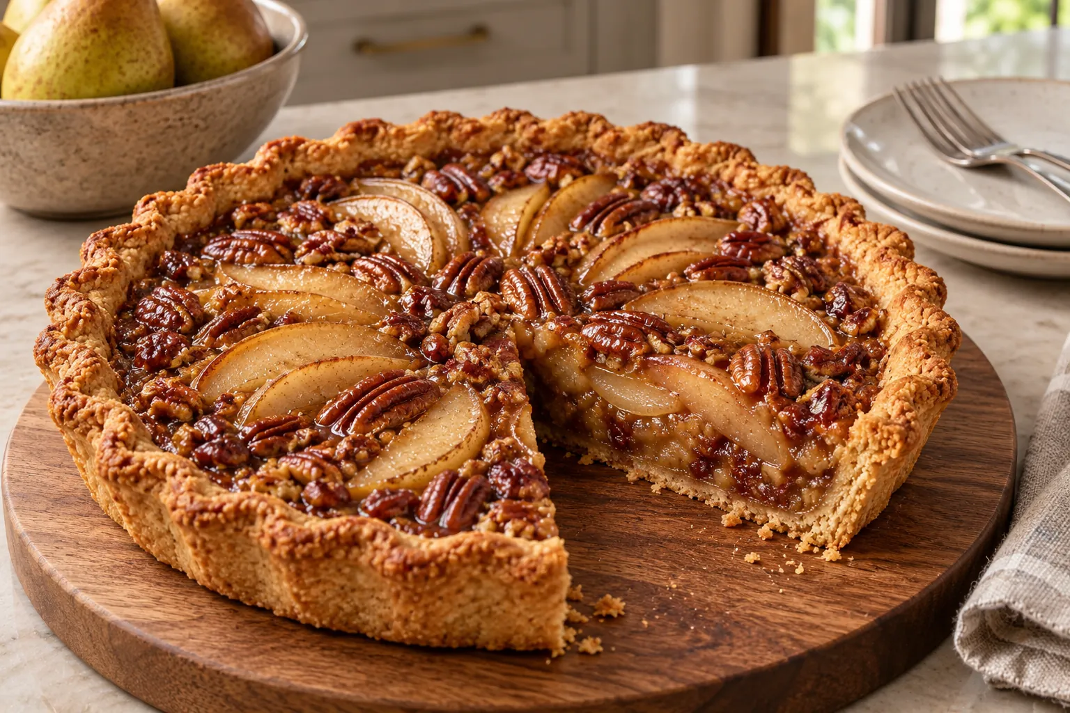 Honey-sweetened pear pecan pie for Full GAPS