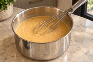 Cold pumpkin, egg and coconut butter mixture for Full GAPS whisked with spice before heating