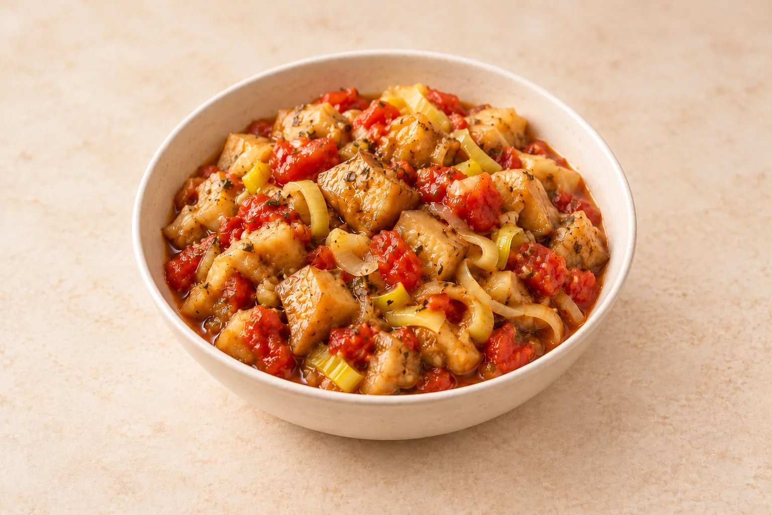 Italian eggplant, leek, and tomato skillet for Full GAPS